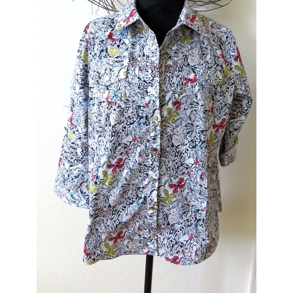 Christopher & Banks Floral and Butterfly Button Down Large NWOT - Picture 2 of 9